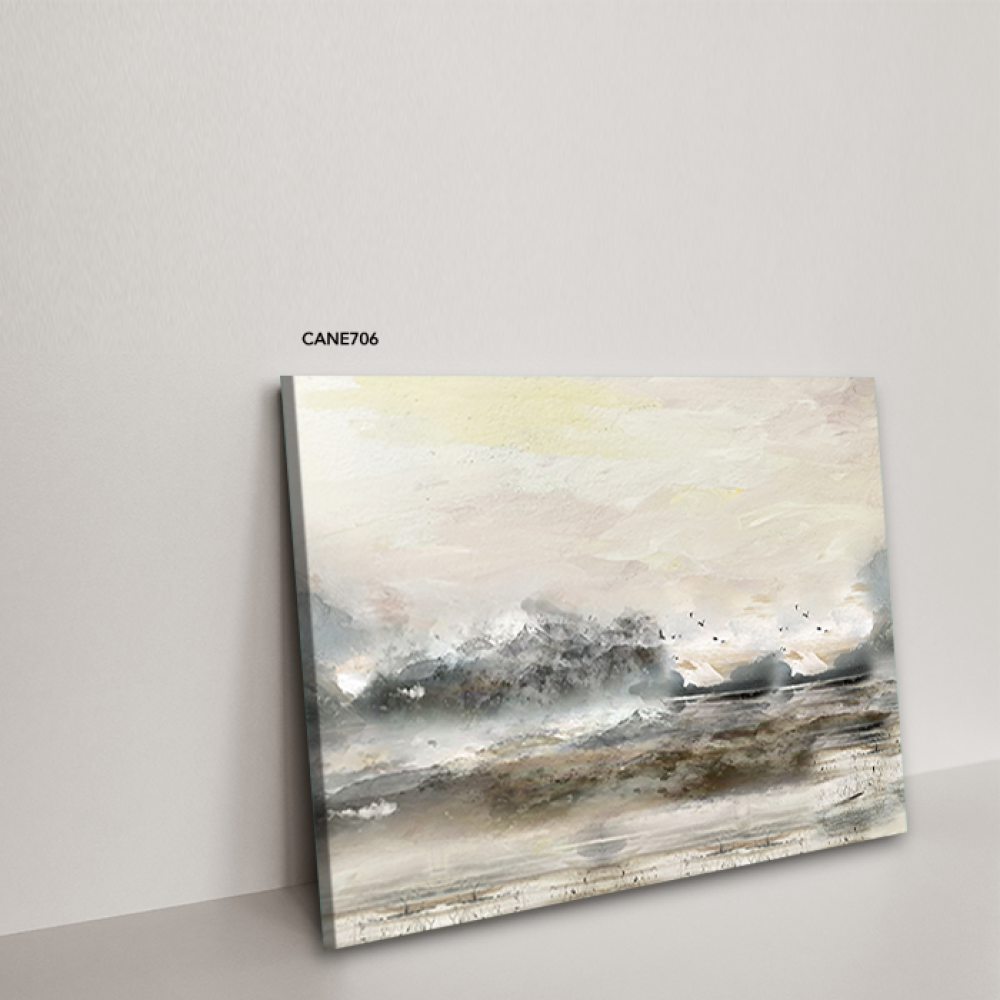 لوحة جدارية كانفس ، أمواج - تدرجات الرمادي والبني مع البيج - فن تشكيلي
