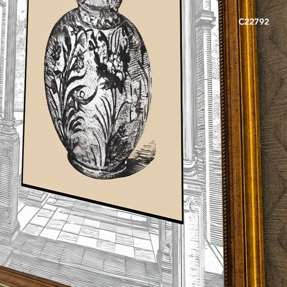 لوحة جدارية كانفس بتصميم يجسد فازه برسومات نباتية وإطارات متعددة