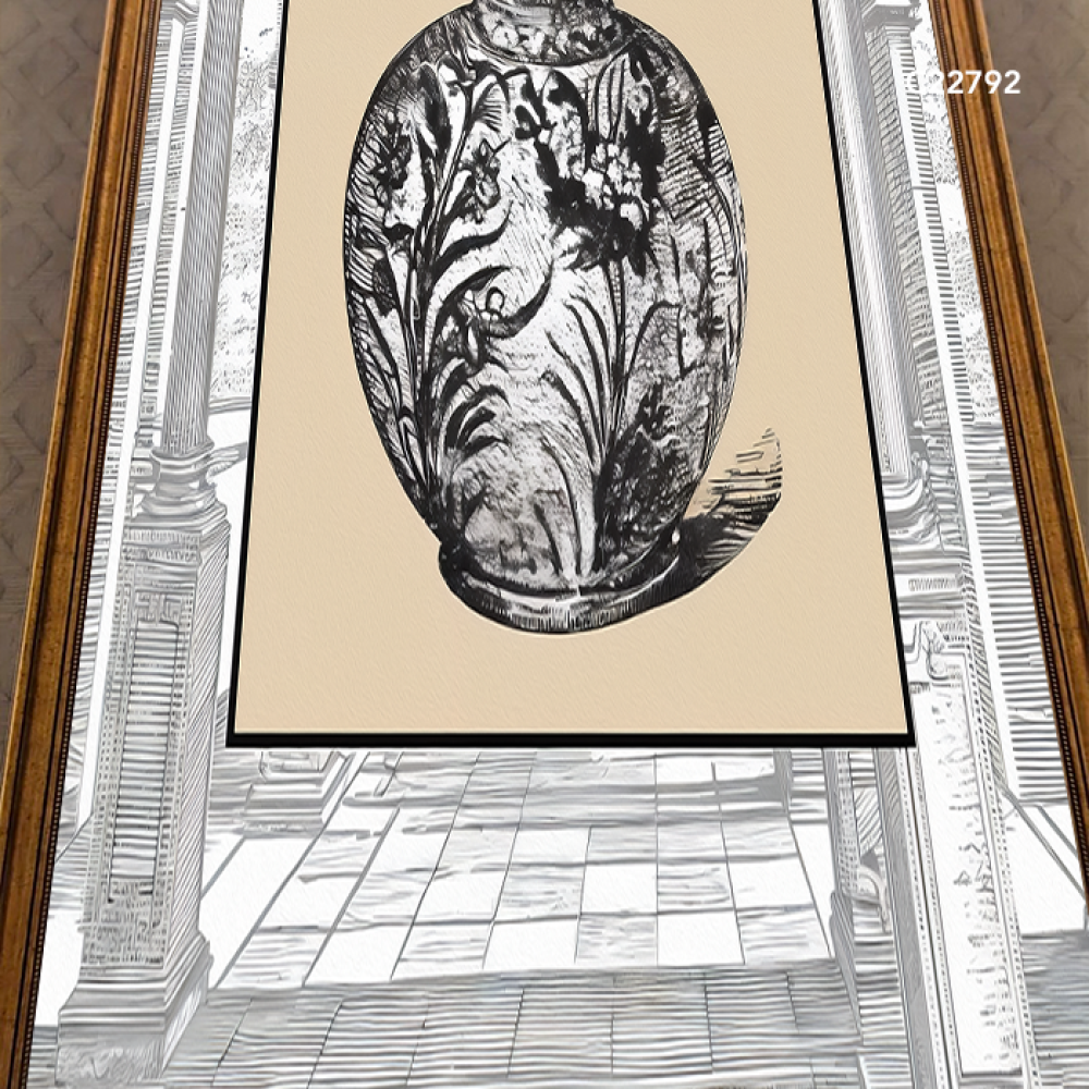 لوحة جدارية كانفس بتصميم يجسد فازه برسومات نباتية وإطارات متعددة