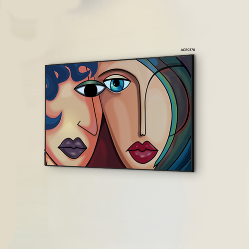 لوحة جدارية أكريليك بتصميم يبرز وجوه بتدرجات من البني والبيج