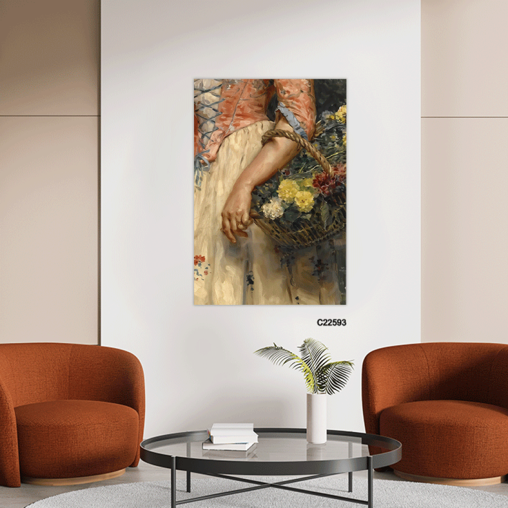 لوحة جدارية كانفس فتاة تحمل ورورد