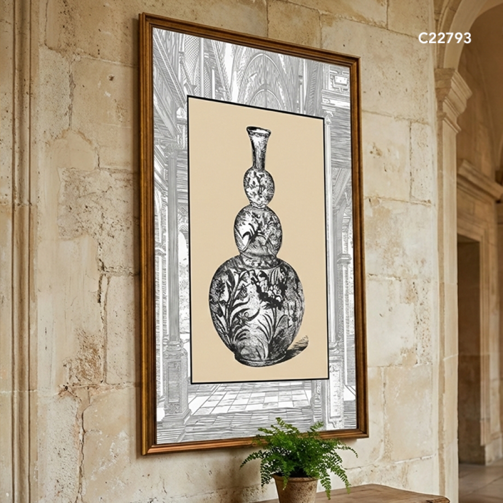 لوحة جدارية كانفس بتصميم يجسد فازه برسومات نباتية وإطارات متعددة