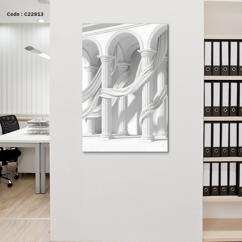 لوحة جدارية كانفس تصور اعمدة كلاسيكية وقماش يلتف حولها
