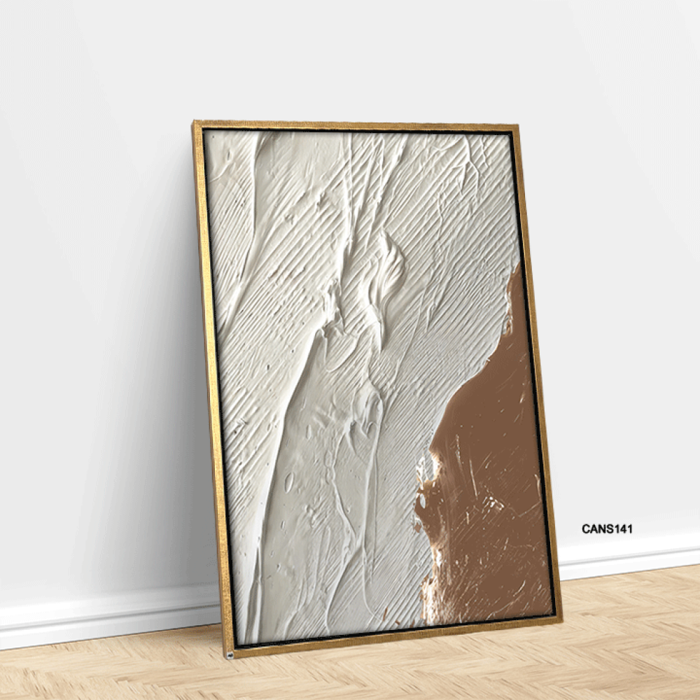 لوحة  جدارية كانفس ، طابع جبسي - تدرجات البني مع البيج والأبيض