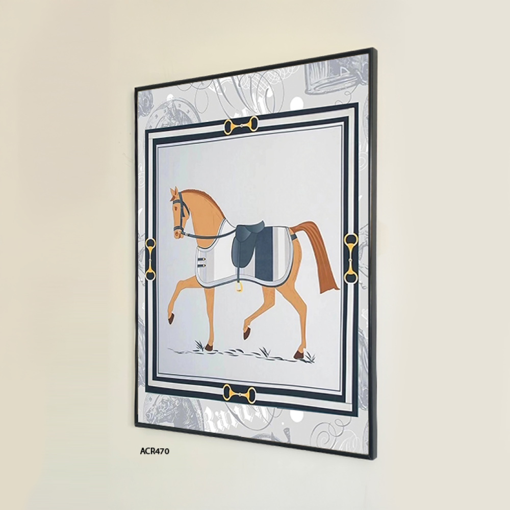 لوحة جدارية اكريليك تتميز بتصميم خيل تدرجات البرتقالي والكحلي مع الأبيض