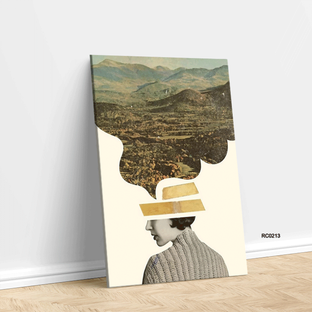 لوحة جدارية كانفس تصور فتاة وخيال تدرجات البني مع البيج والاخضر